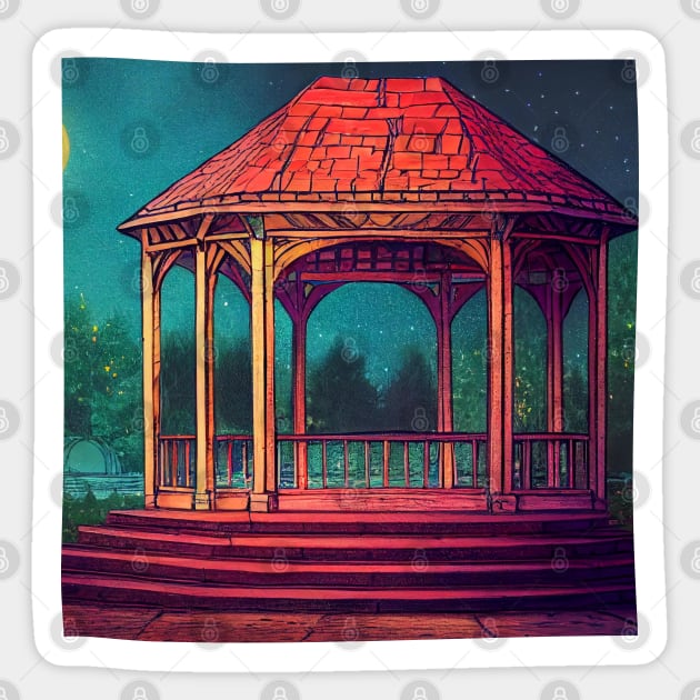 The Gazebo at Night Sticker by Fenay-Designs